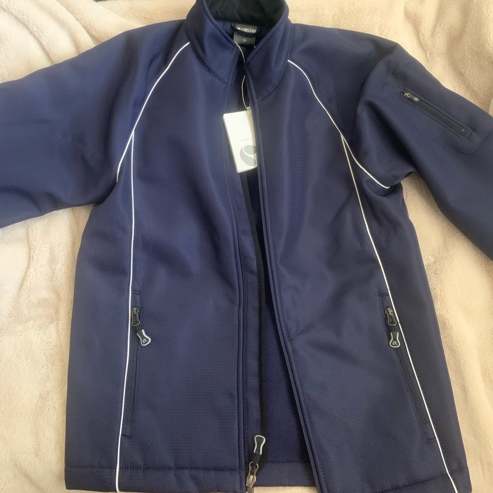Brand new navy blue jacket with white trim